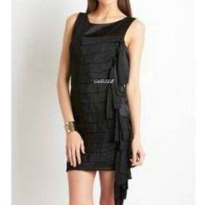 BCBG Max Azria Womens Dress Sheath Black‎ Pleated Drape Bow Silk Ties Knit Sz 0